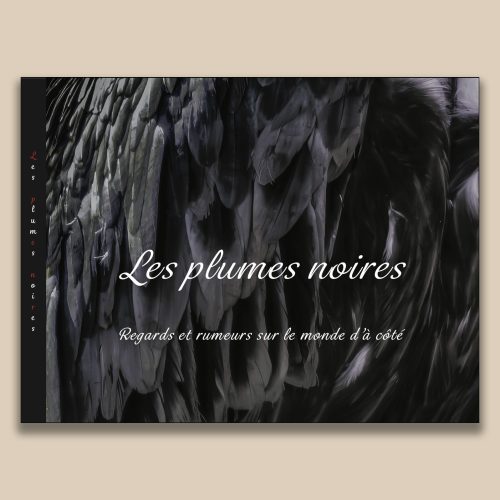 Couverture du livre "Les plumes noires : Regards et rumeurs sur le monde d'à côté", photographie de plumes en gros plan par Frédéric Poulain.